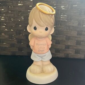 Precious Moments Angel Figurine with Gold Halo and Cream Outfit